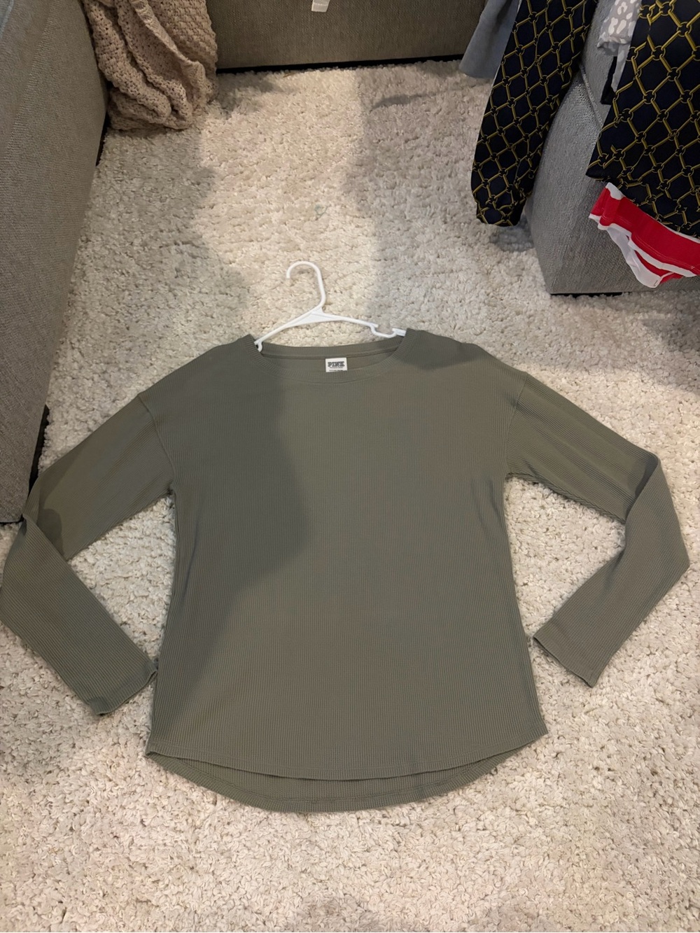 BUNDLE PINK Victoria's Secret Olive AND Grey waffle knit Crewneck Top